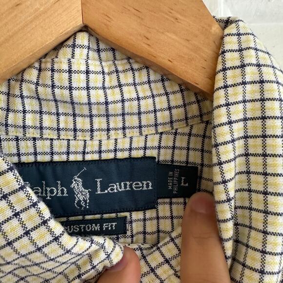 Polo Ralph Lauren Men’s Large Custom Fit Button Down Shirt Blue Yellow Check - Picture 5 of 5